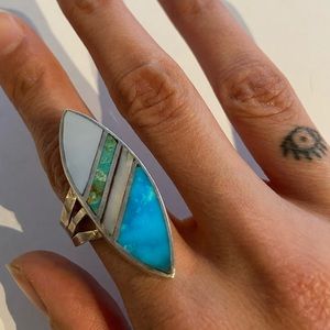 Sterling, Turquoise and Mother of Pearl ring